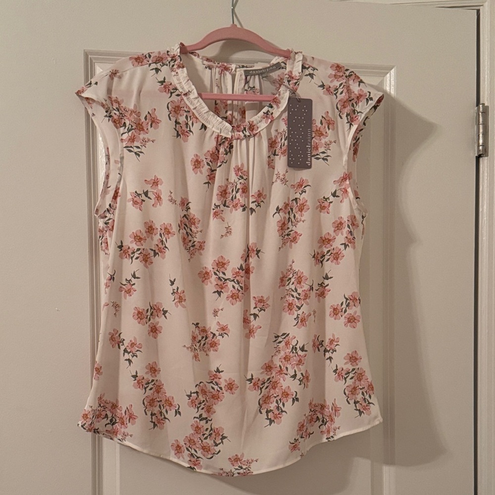 Daniel Rainn Ivory and Coral Floral Blouse
